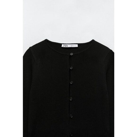 Zara EUC Black Ribbed Knit Button Down Cardigan Top Size XL - Picture 7 of 13